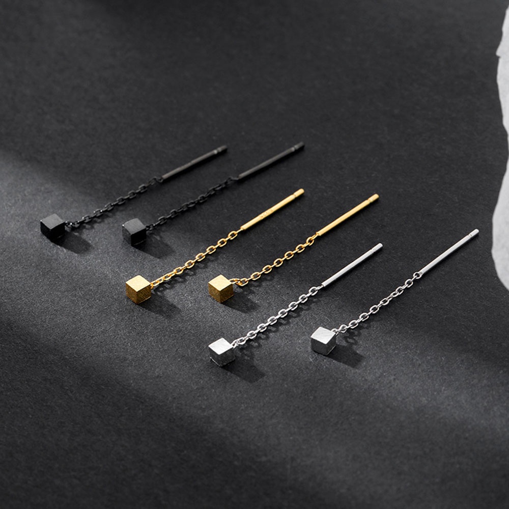 1pasang woman fashion simple Square Berlian Imitasi Rumbai Rantai Anting Menjuntai Perhiasan