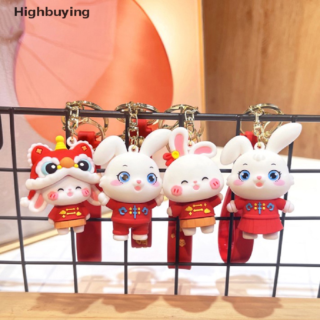 Hbid 1pc New Year Car Keyring Rabbit Keychain Key Lanyard Kartun Pasangan Gantungan Kunci Mobil Kelinci Hadiah Tahun Ransel Liontin Glory