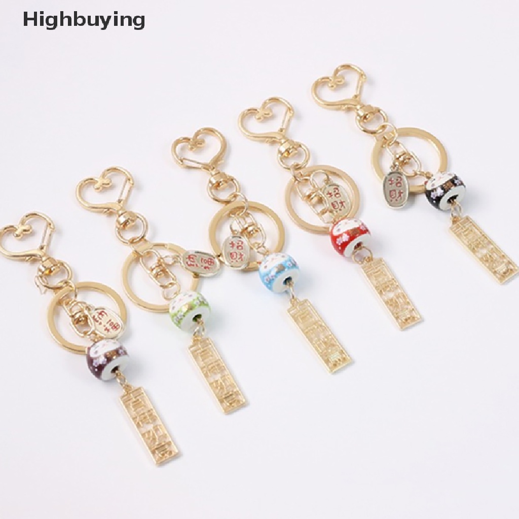 Hbid Keramik Sakura Lucu Fortune Lucky Cat Keychain Gantungan Kunci Tas Mobil Pendent Glory