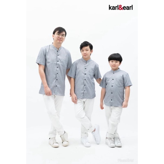 kemeja kemko toyobo Karl & earl ayah dan anak / kemko toyobo lengan pendek abu abu