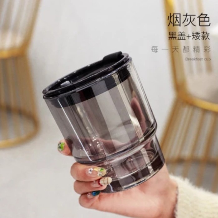 Tumbler Gelas Kaca Vintage Aesthetic Coffee Cup 400 Ml + Sedotan Kaca