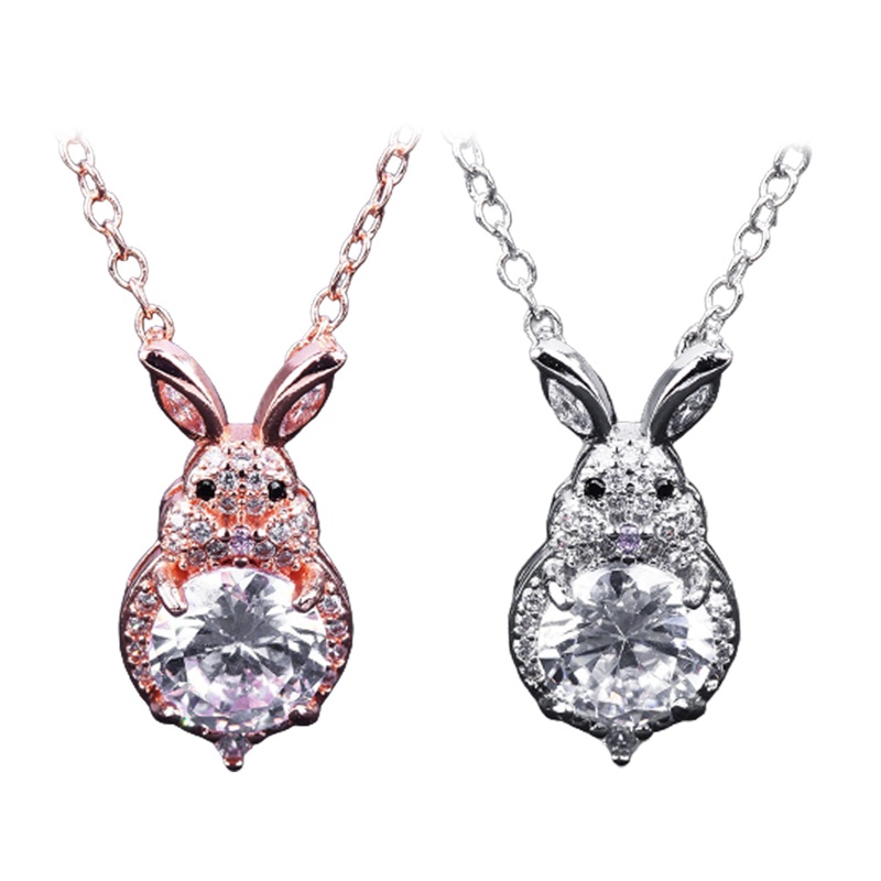 Kalung Liontin Kelinci Tembaga Baru Indah Mengkilap Berlian Imitasi Penuh Pesona Hewan Kalung Untuk Wanita Tren Pesta Perhiasan