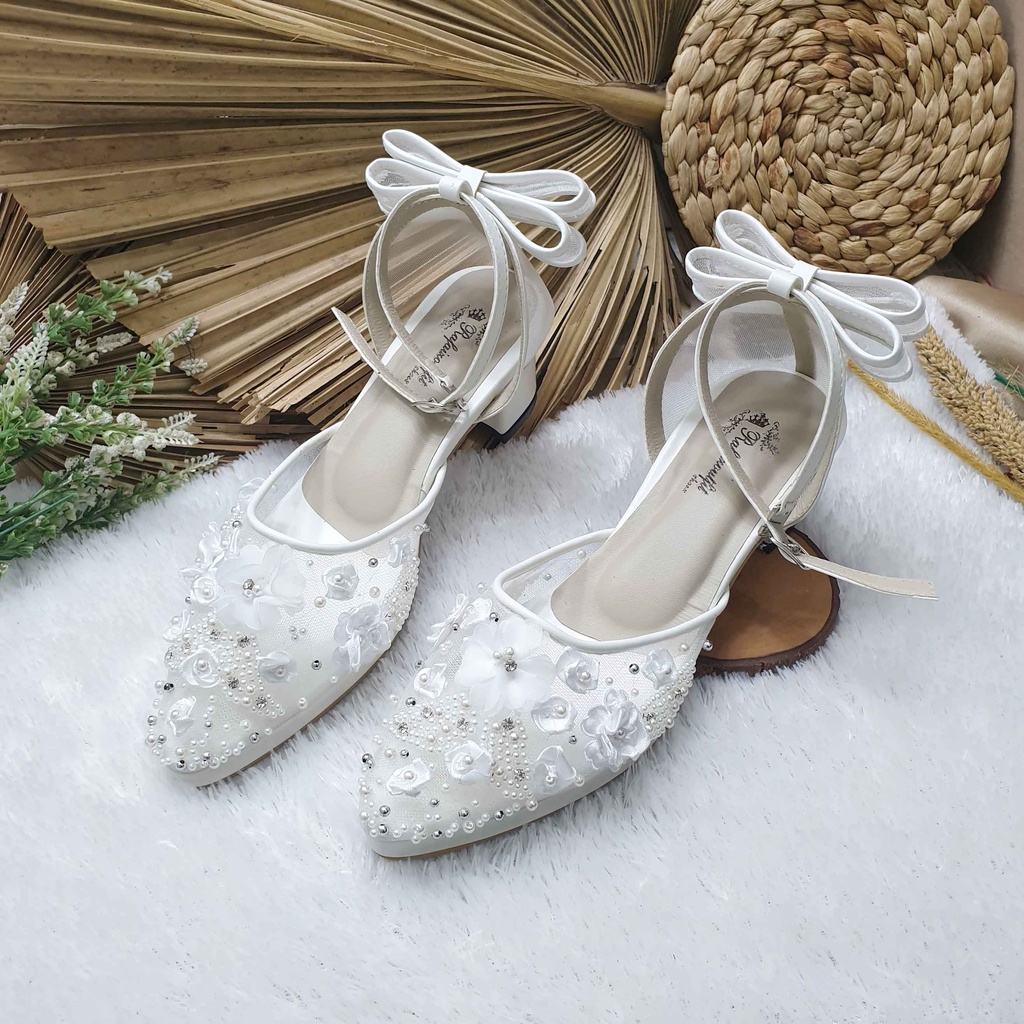 sepatu wedding pesta cantik calya putih tinggi 7cm hak tahu