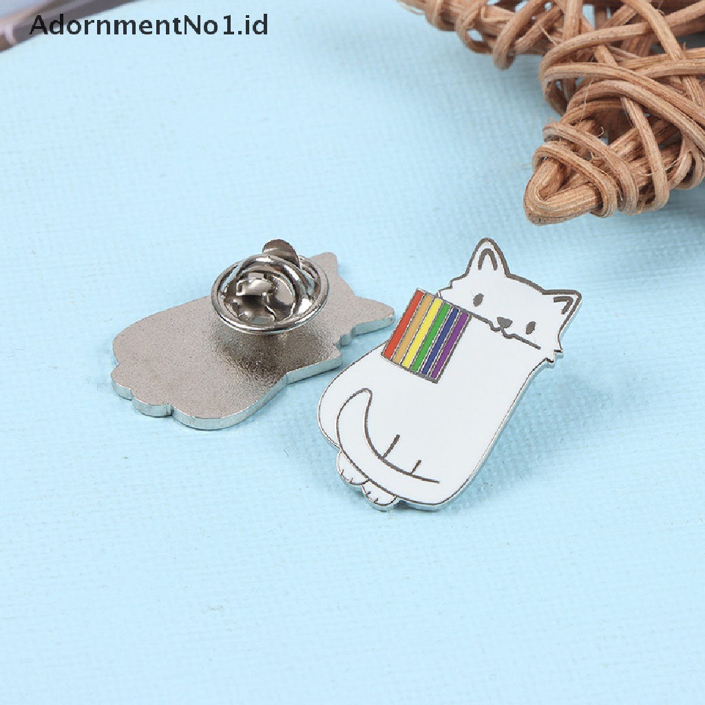 [AdornmentNo1] 1pc Kucing Dengan Bendera LGBT Pride Enamel Pin Hujan Gay Bros Perhiasan [ID]