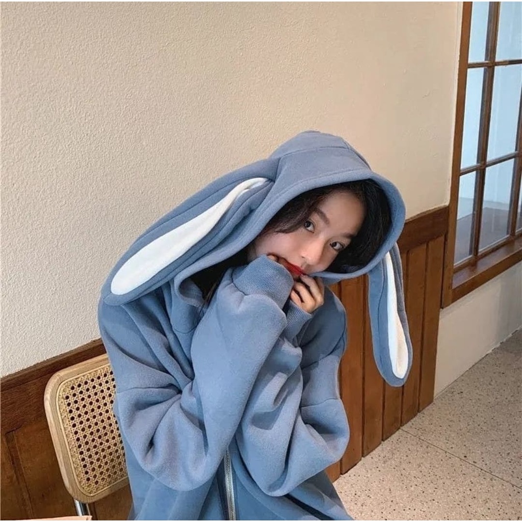 XXL RABBIT HOODIE SWEATER WANITA OVERSIZE - SWETAER HOODIE WANITA KOREAN STYLE