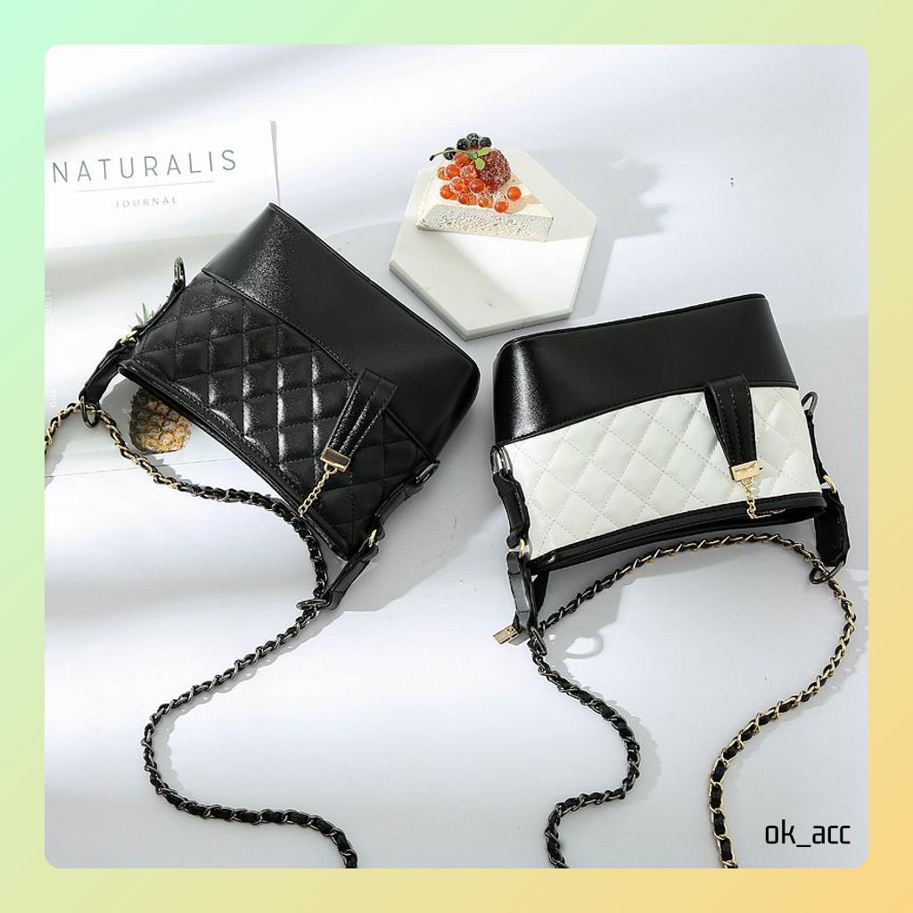 BARU Tas Selempang Kulit Wanita Rantai Messenger Luxury Mini Bag FT64 Kulit hitam cantik elegan rantai 19 x 7.5 x 13 cm