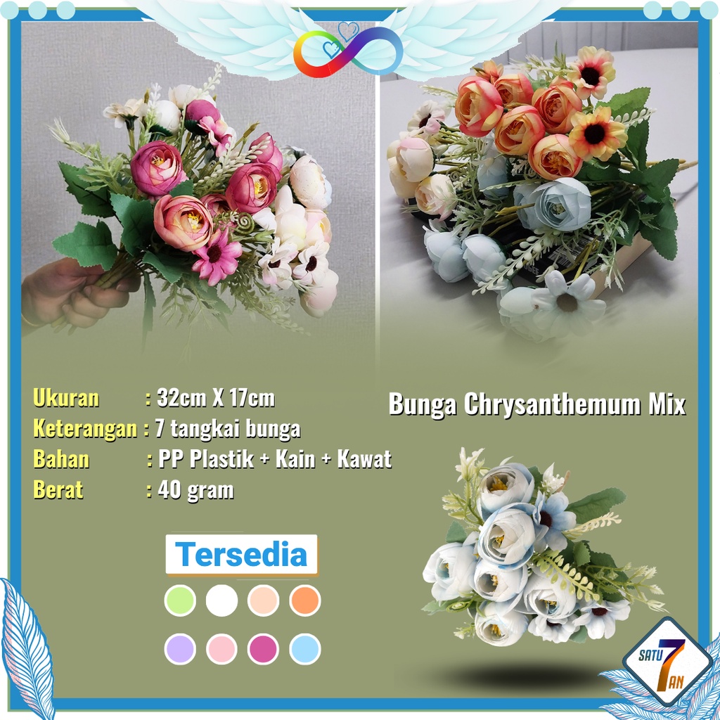 Bunga Chrysanthemum Hias Bunga Tangkai Buket Plastik Ornamen Pajangan Dekorasi Rumah Artificial Flower Satu7an PBP149