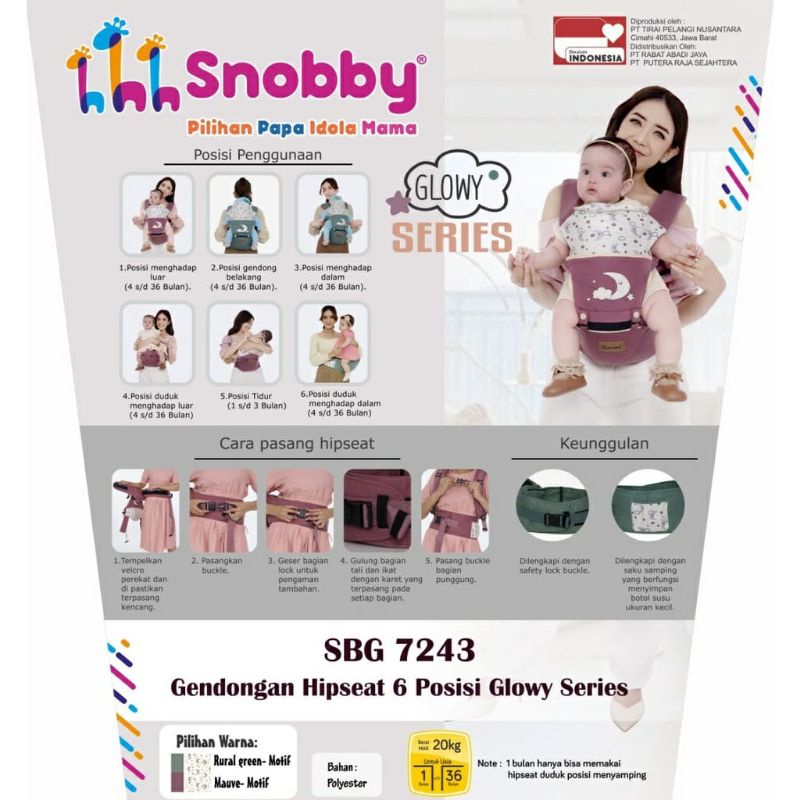 Snobby Gendongan Bayi Hipseat 6 Posisi + Saku Glowy Series - SBG 7243