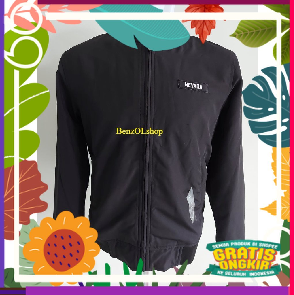 S-L- JAKET BOMBER PRIA/NEVADA/HITAM-Jacket Woven Bomber Parasut /dewasa full
