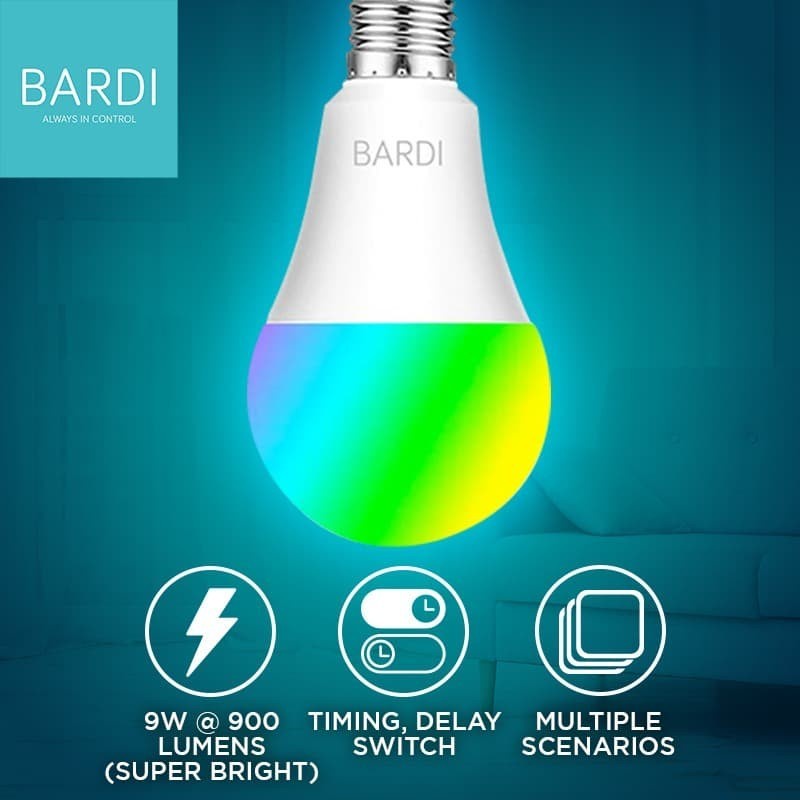 [3 PCS] BARDI Smart LED Light Bulb RGB+ WW 9W Wifi Wireless IoT Home Paket Bundle Lampu BARDI Murah