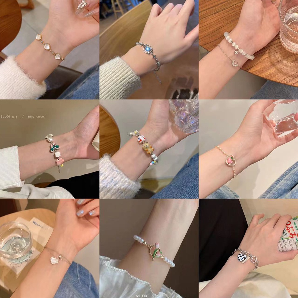 IFYOU Gelang Pasangan Mutiara Bintang Kupu-Kupu Elegan Untuk Wanita Vintage Silver Bracelets Perhiasan Aksesoris