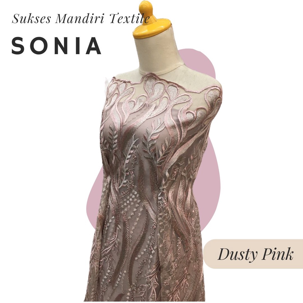 [SONIA] Brokat Tulle Salur Mote Payet Mewah warna dusty pink | Harga per 1/2 meter = 50 cm BAHAN KAI