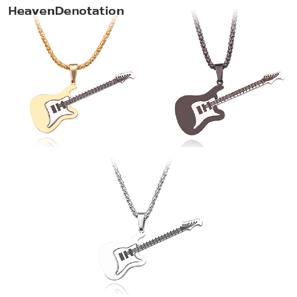 [HeavenDenotation] Hip Hop Warna Emas Hitam Perak Fashion Pria Wanita Stainless Steel Musik Rock Gitar Liontin Perhiasan Rantai Kalung Hadiah HDV