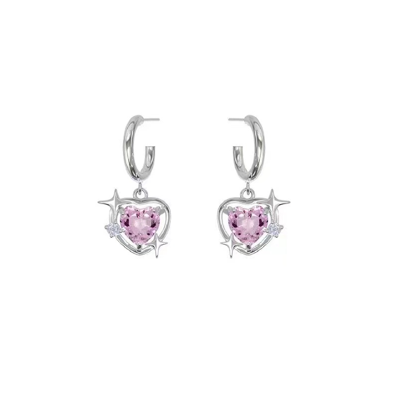 IFYOU Anting Tetes Hati Anting Zircon Pink Manis Untuk Aksesoris Perhiasan Wanita