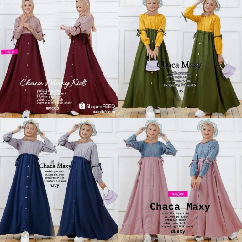 LANGSUNG ATC Chaca kids gamis anak muslim perempuan tanggung long dress serut susun kid wanita anak 