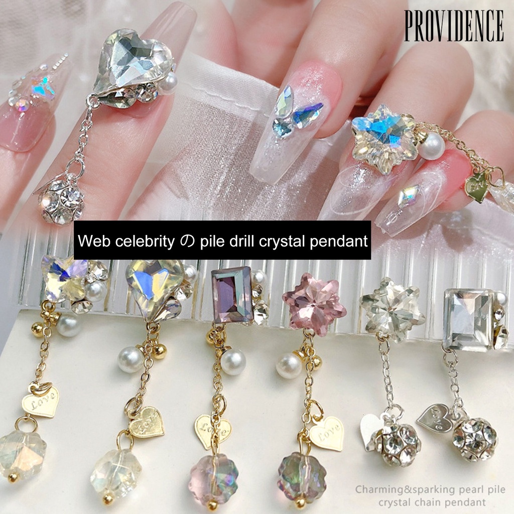 Providence Manicure Berlian Imitasi Bersinar Tiga Dimensi Berkilau DIY Gloss Susun Berlian Imitasi Rantai Liontin Kuku Jantung Pesona Perlengkapan Kuku