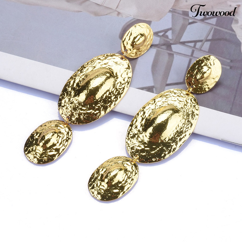 Twowood 1pasang Anting Wanita Berlebihan Electroplating Shiny Dress Up Logam Eropa Dan Amerika Berlebihan Anting Panjang Perhiasan Aksesoris