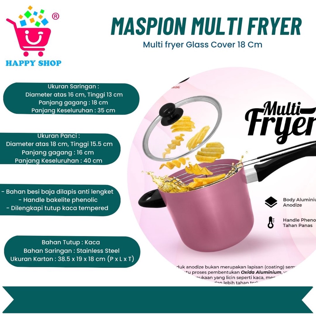 Maspion Multi Fryer / panci goreng kentang 18cm Tutup Kaca