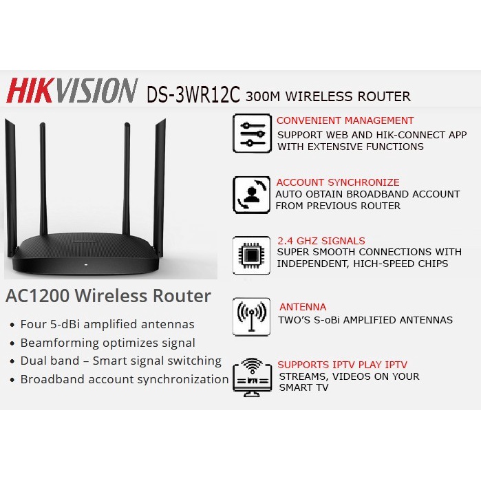 ROUTER HIKVISION DS-WR12C AC1200 Wireless Router