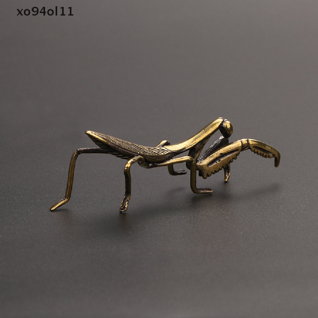 Xo Tembaga Mantis Miniatur Ornamen Teh Pet Antik Solid Patung Serangga Meja OL