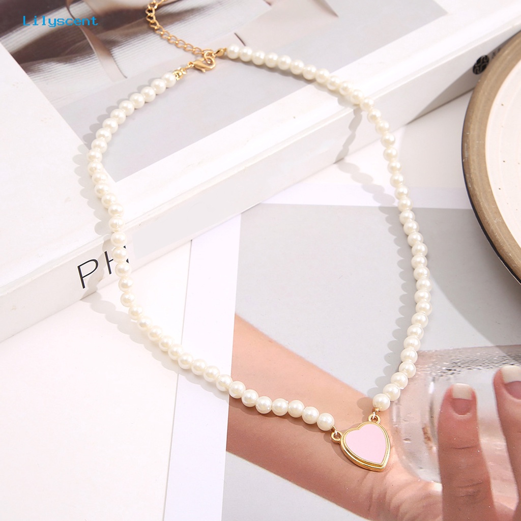 [LS] Wanita Kalung Cinta Liontin Hati Gloss Tinggi Tidak Luntur Pengerjaan Indah Menghias Aksesori Vintage Imitasi Mutiara Choker Necklace Untuk Pernikahan