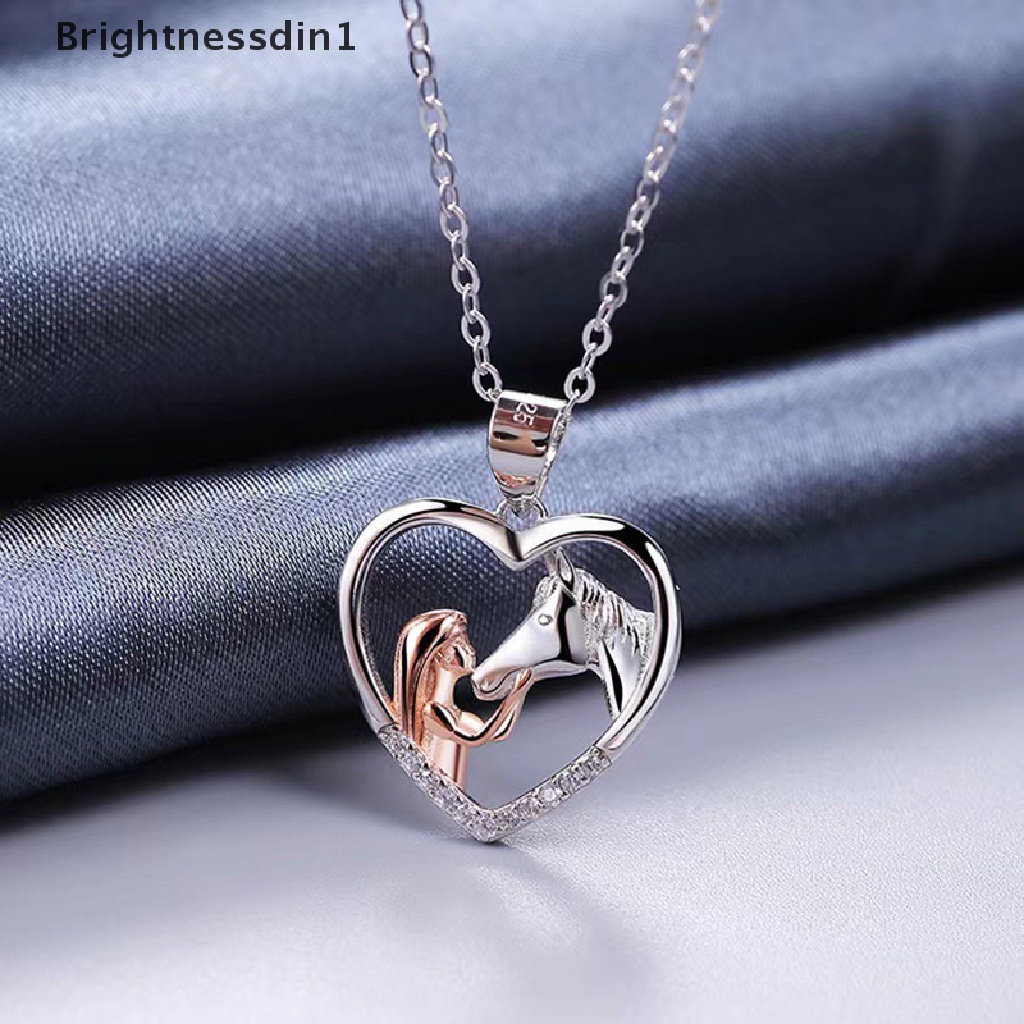 [Brightnessdin1] Gadis Trendi Kuda Hati Liontin Kalung Untuk Wanita Cinta Hati Kalung Perempuan Pesta Perhiasan Trendi Drop Pendant Necklace Hadiah Butik