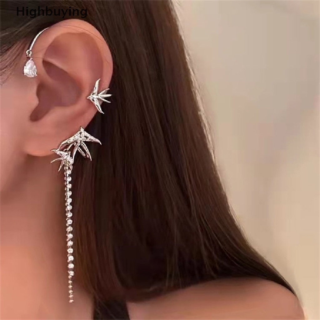 Hbid Indah Hewan Pola Burung Bungkus Telinga Memakai Rumbai Wanita Anting Klip Manset Telinga Bintang Tanpa Tindik Ear Hook Rantai Panjang Earing Perhiasan Glory