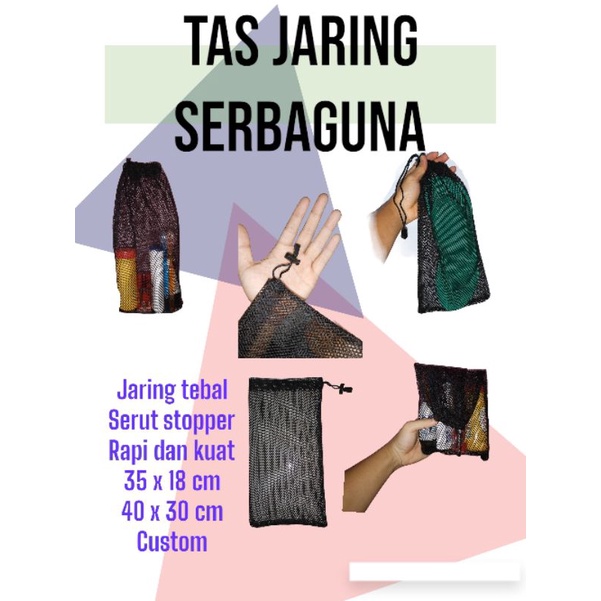 Tas Jaring Serbaguna Pouch Bag Pria Wanita Bahan Jaring Tas Handuk Pouch Alat Mandi Tas Jaring Serut