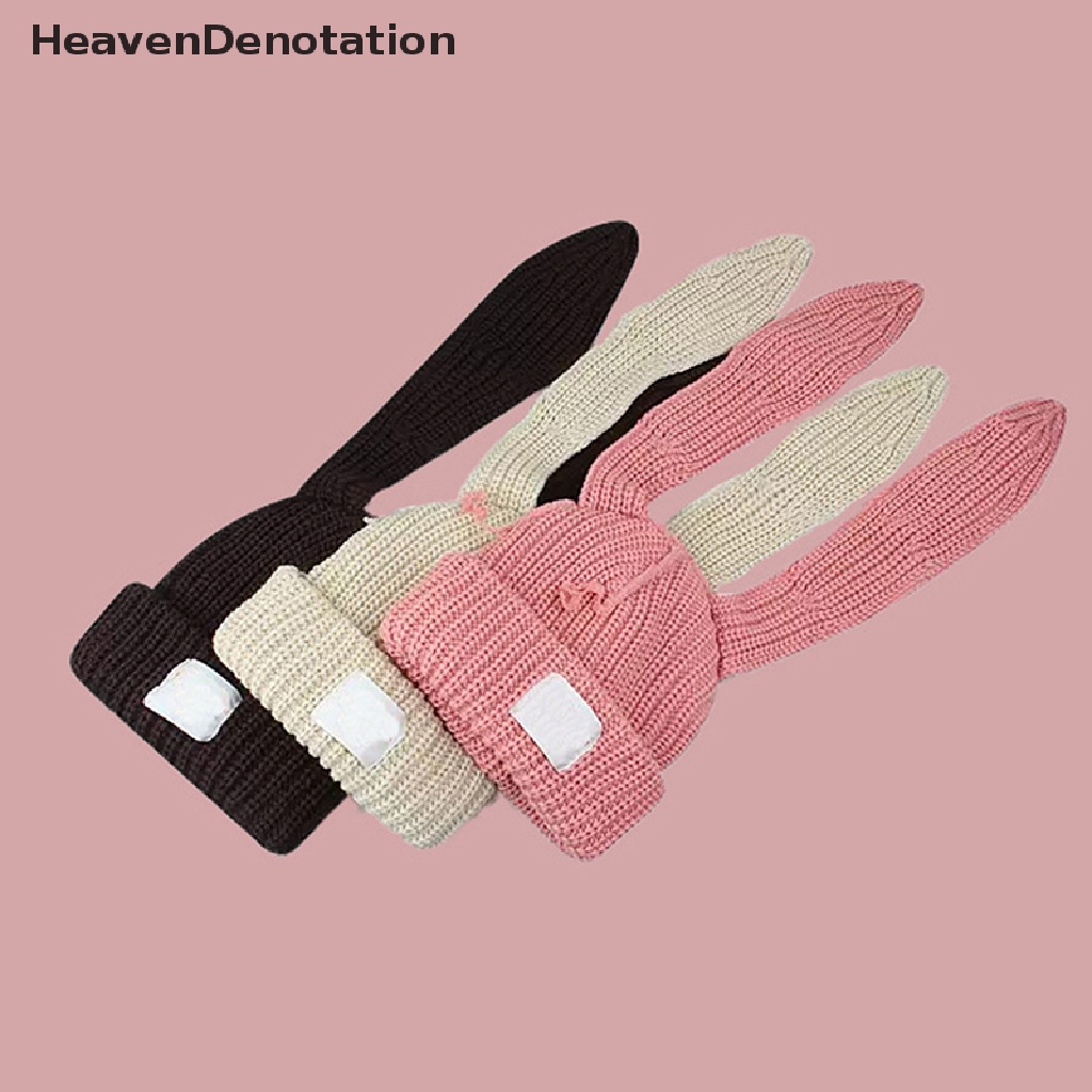 [HeavenDenotation] Kelinci Lucu Topi Telinga Panjang Topi Rajut Musim Gugur Musim Dingin Hangat Topi Rajut Topi Unisex Topi Kupluk Topi Telinga Panjang Crochet Knitted Bunny Hat HDV