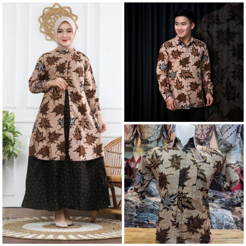 Couple Gamis Fuul Batik Kancing Depan Warna Coklat Susu