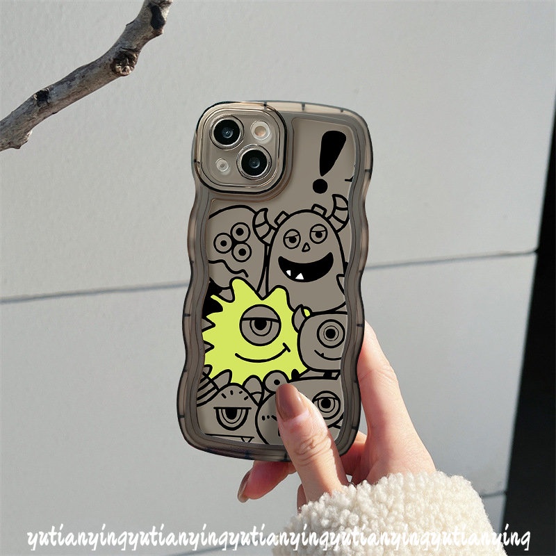 Kartun Cute Little Monster Case Oppo A17 A16 A7 A77s A9 A53 A12 A96 A15 A57 A3s A54 A17K A95 A16s A74 A5s A55 A76 A1k A77 A5 A16K A52 Reno 5F 7Z 86 Soft Tpu Wavy Edge Back Sarung