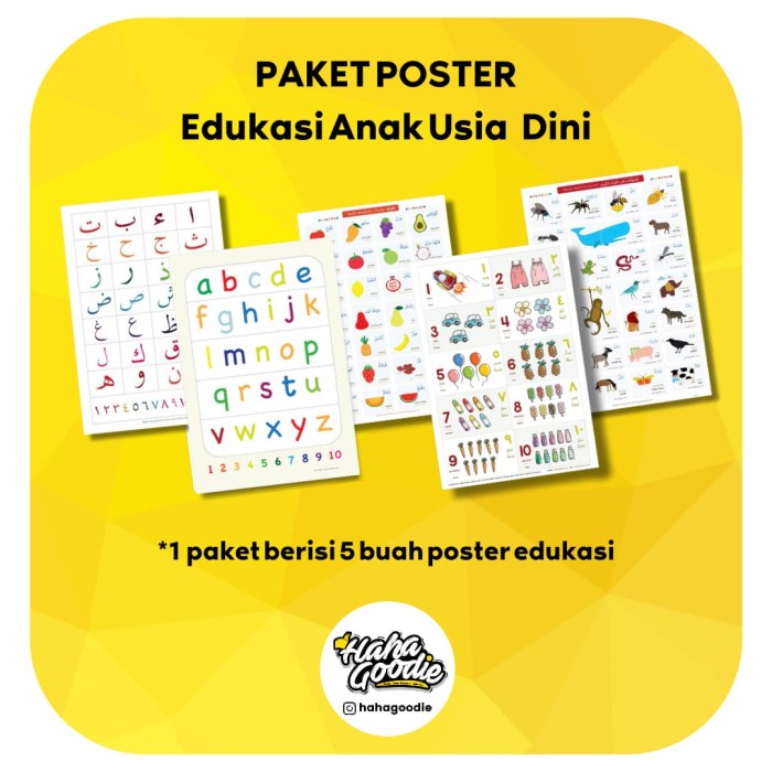 Terlaris Paket Poster Edukasi Anak Belajar Huruf Angka Buah Hewan Hijaiyah