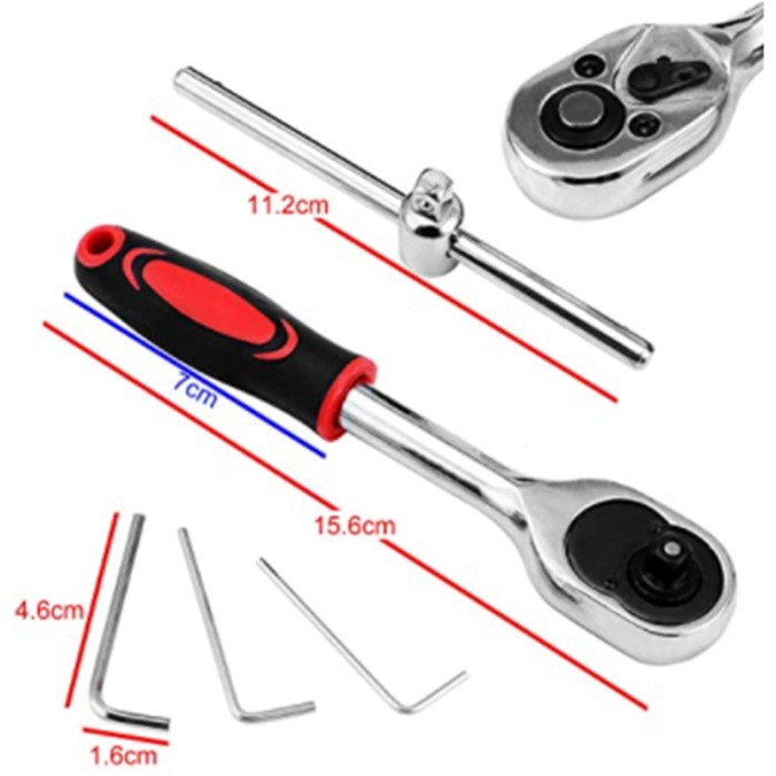 Kunci Tool Set Shock Sok Gagang Ratchet Perkakas Tools Pas Ring Box