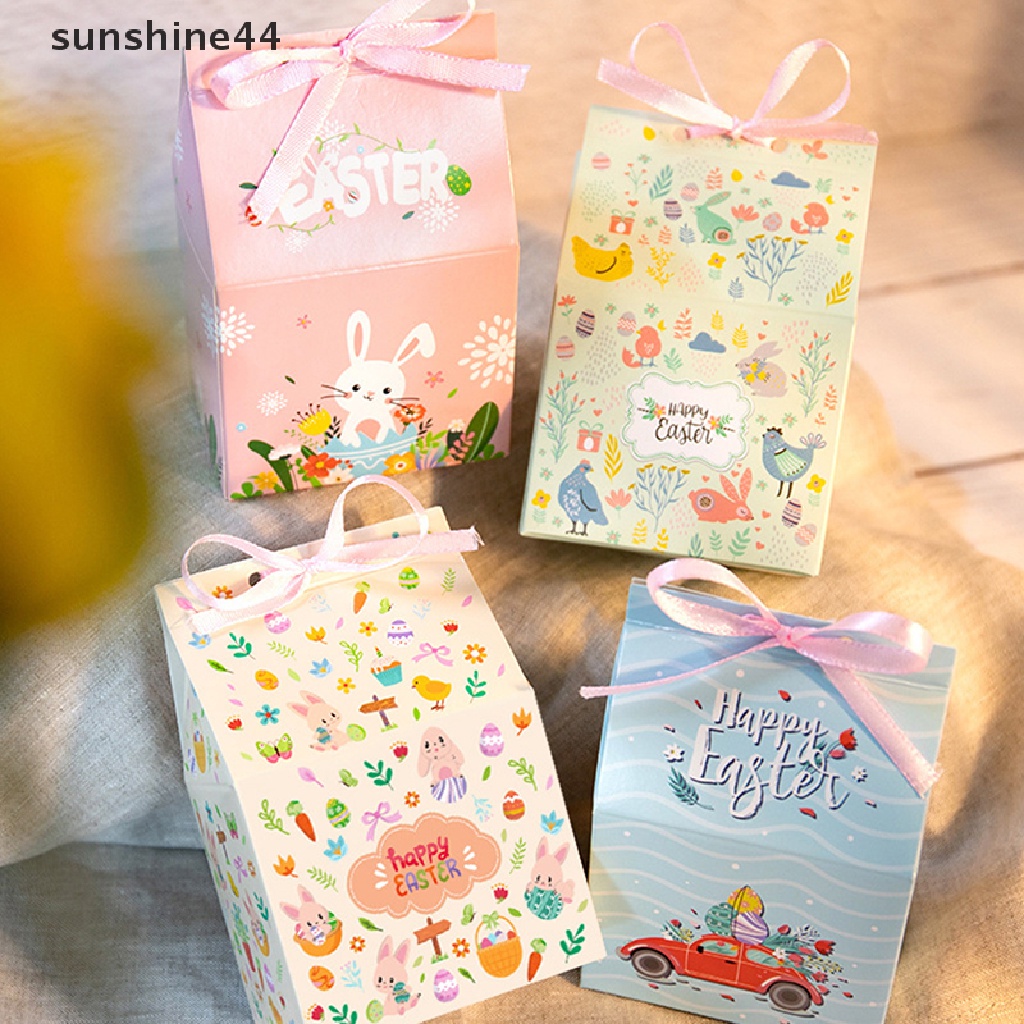 Sunshine 12Pcs Kotak Hadiah Paskah Kotak Kertas Motif Kartun Hewan Bunga Dengan Pita ID