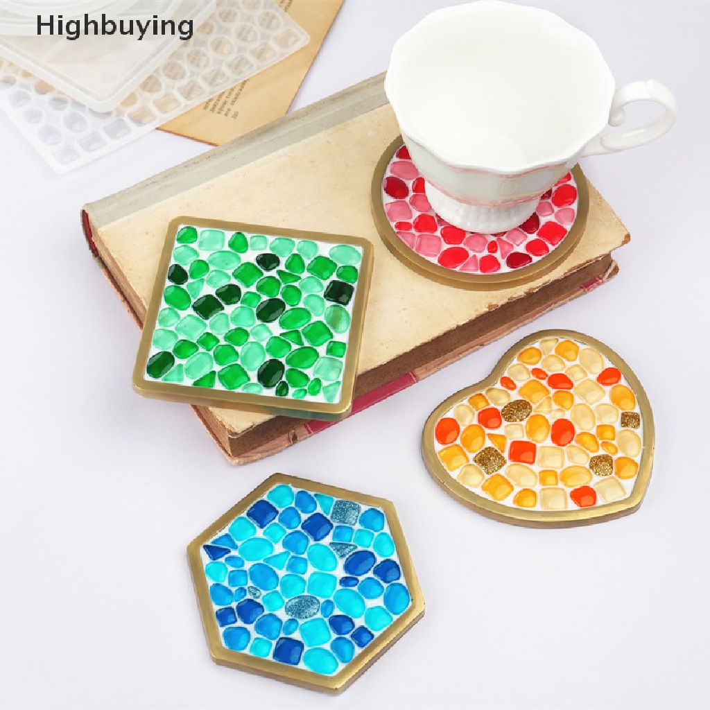 Hbid Cetakan Silikon DIY Kristal Epoxy Resin Mold Bulat Persegi Tidak Teratur Mosaik Coaster Glory