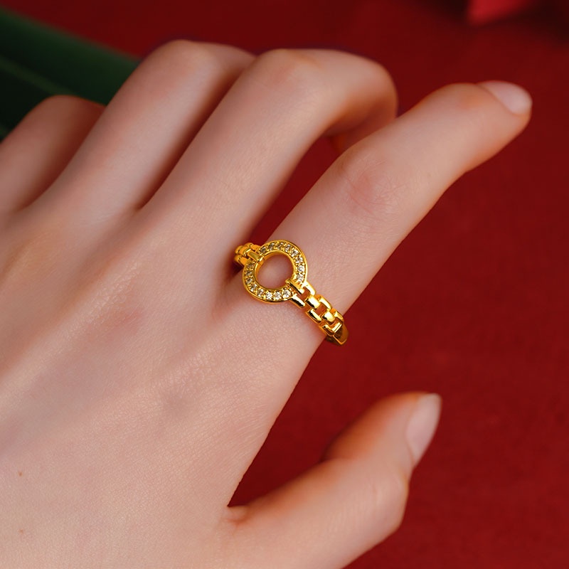 Goldkingdom Fashion Perhiasan 24 K Bangkok Aksesoris Ready Stock Ginkgo Daun Indah Cincin Mahkota Micro Berlian-Ukir Hadiah Untuk Wanita