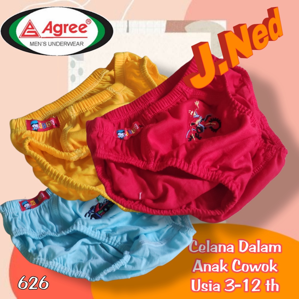 J626T - (3pcs) Celana Dalam Anak Pria Agree Kids  size M, L, XL Usia 3 - 11 Th