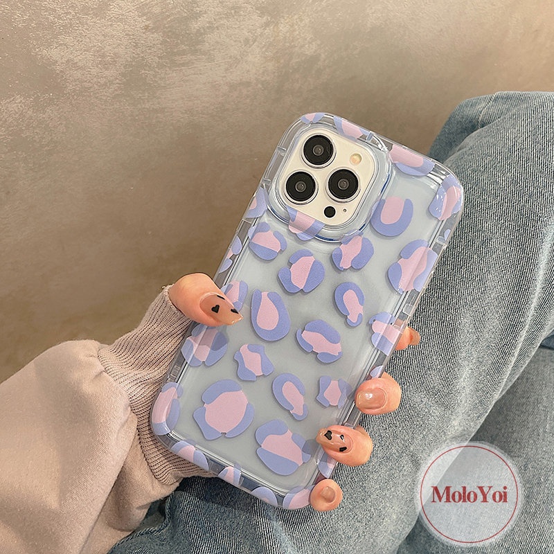 IPHONE Casing Ponsel Kompatibel Untuk Iphone11 14 13 12 Pro MAX X XS MAX XR 6 6S 78 Plus SE 2020 Ins Ungu Leopard Print Kamera Perlindungan Shockproof Airbag Lembut TPU Case Cover