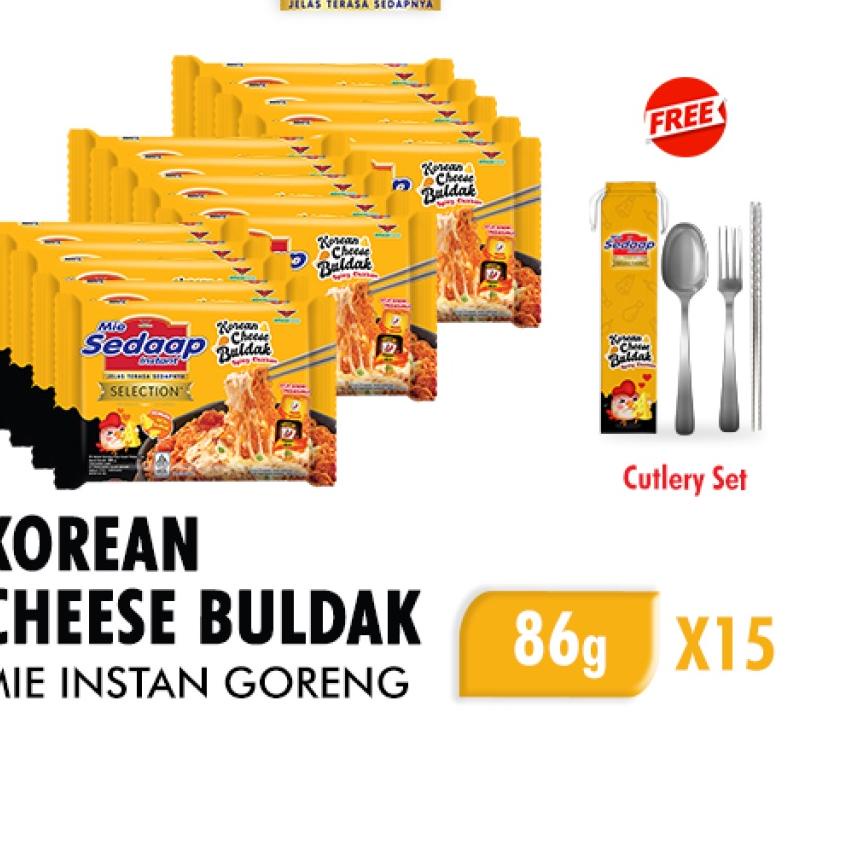 

➢ Mie Sedaap Korean Cheese Buldak 86 gr x15 Free Cutlery Set ☈