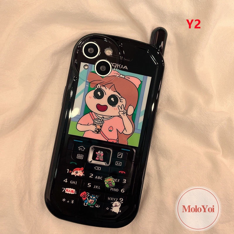 IPHONE Casing Bentuk Ponsel Kepribadian Retro Kompatibel Untuk Iphone11 13 14 12 Pro Max7 8 Plus XR X XS MAX Kreatif Kartun Crayon Shin-chan Sakurada Nene Soft Phone Cover