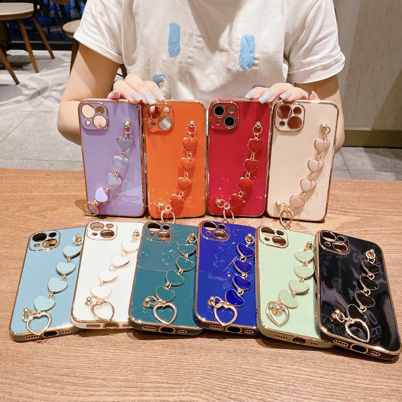 IPHONE Fashion Gelang Cinta Serbaguna Tepi Lurus Dilapisi Casing Ponsel Untuk Iphone14 13 12 11 Pro Max X XS Max XR 7 8 Plus Perlindungan Matahari Penutup Belakang