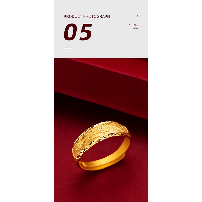Goldkingdom Perhiasan Fashion 24 K Bangkok Aksesoris Ready Stock Pernikahan Vintage Naga Dan Phoenix Pasangan Cincin Pasangan Berlapis Emas Desain Sederhana