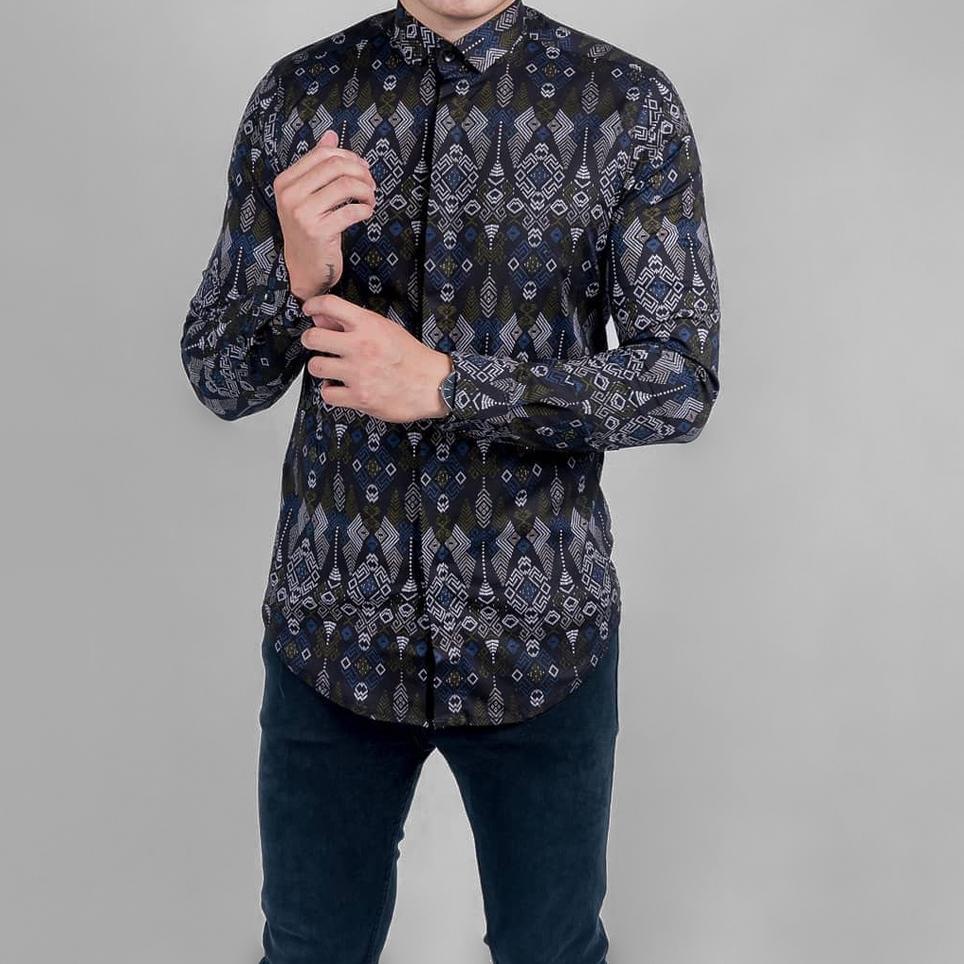 ✶ DGM Fashion Kemeja Batik Songket Pria Batik Pria Lengan Panjang Batik Premium Batik Songket ♠