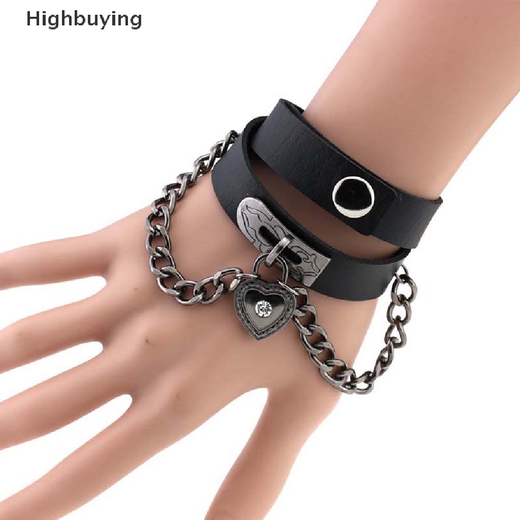 Hbid Punk Gothic Kulit Choker Kalung Kerah Jantung Rantai Liontin Rivet Gesper Lady Glory