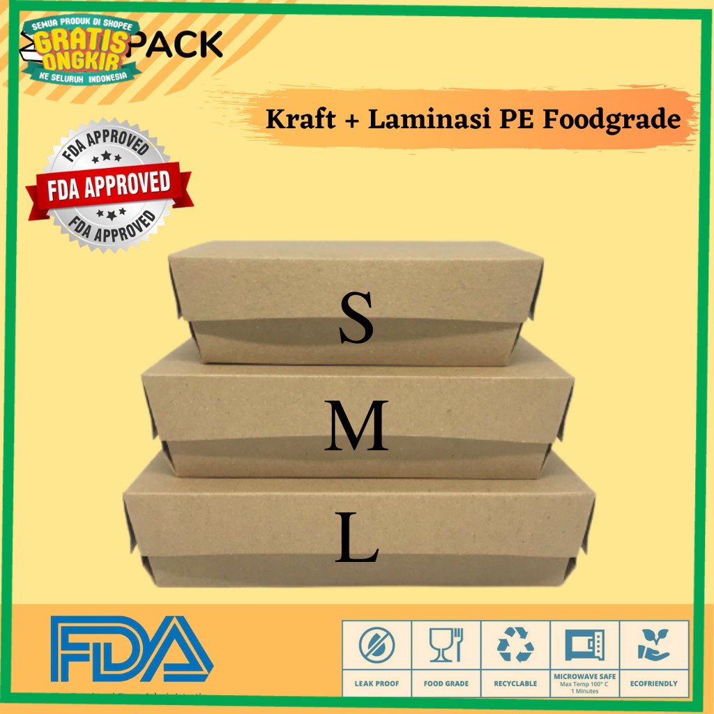 

SPESIAL SALES PROMO //PAPER LUNCH BOX BAHAN KRAFT / KRAFT FULL LAMINASI SIZE S, M & L