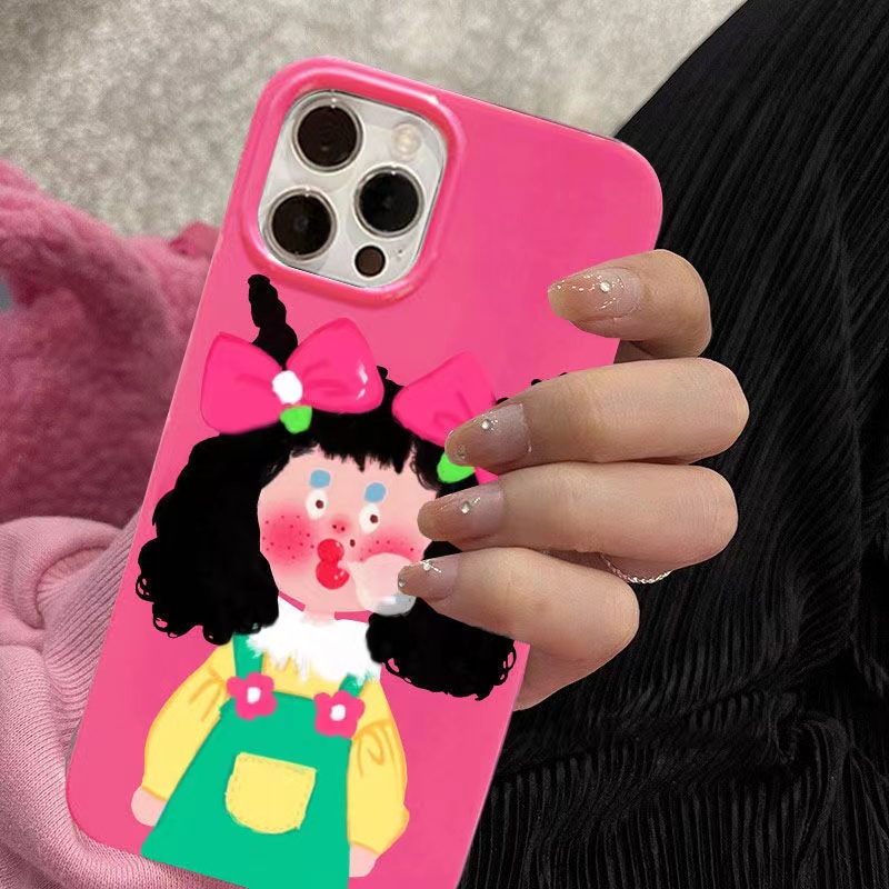 IPHONE Ins Kartun Pola Gadis Cocok Untuk Iphone14 14pro 14plus 13 13mini 13pro 13prm iPhone12 7Plus 8Plus Xr XS 13 12mini Pro Max TPU Empat Sudut Casing Ponsel Tahan Guncangan