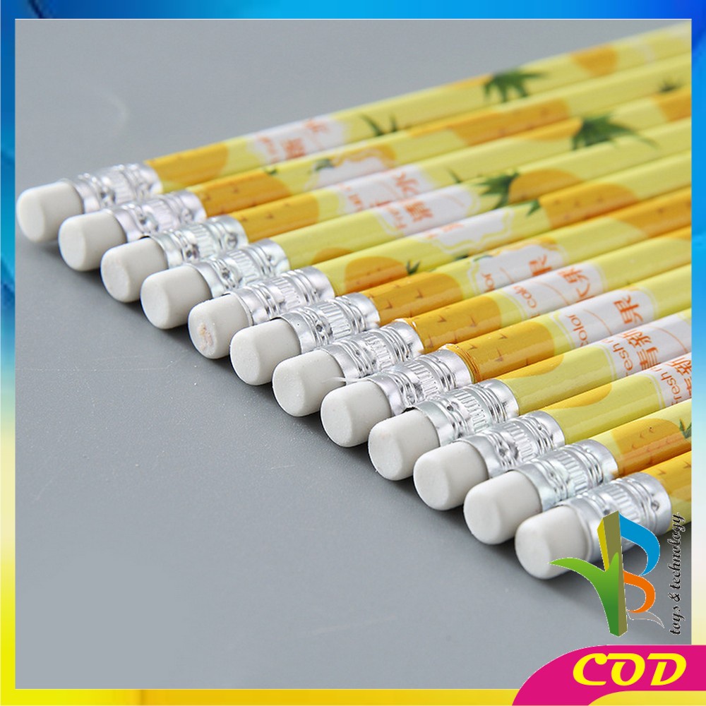 RB-A49 Pensil Kayu Set 12IN1 Motif Buah Dengan Penghapus Praktis / Pensil 12pcs Alat Tulis Sekolah Pencil Fruits With Eraser Import