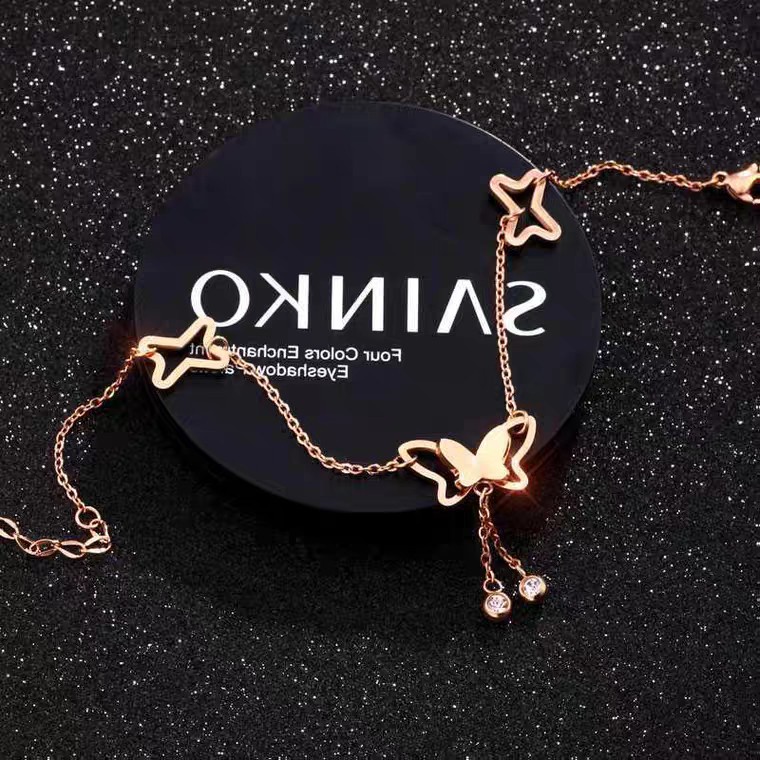 Gelang Kaki Hypoallergenic Tahan Air Bahan Titanium Steel Warna Rose Gold Aksen Kupu-Kupu Untuk Wanita Butterfly Girlfriends