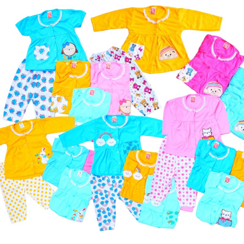 (AK001)SET STELAN PIYAMA BAYI PEREMPUAN 3-18 BULAN VARIANT MOTIF