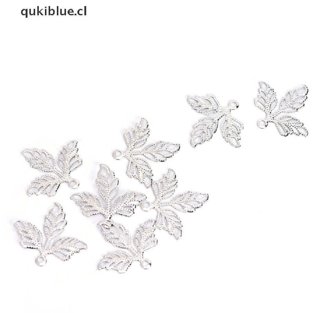 Qukiblue 100PCS Daun Kerawang DIY Aksesoris Konektor Kerajinan Metal Untuk Membuat Perhiasan cl